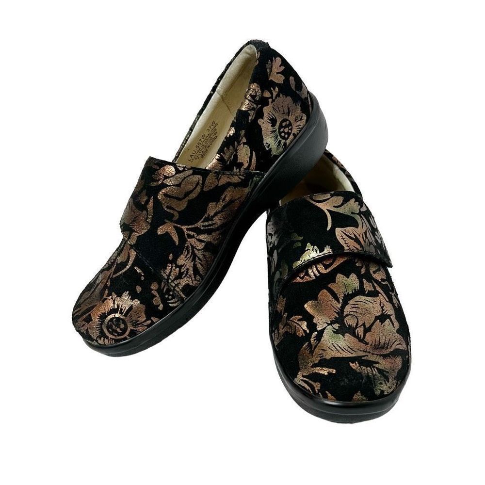 Alegria Lauryn metall floral nubuck leather clogs size 37 (8-7.5)
